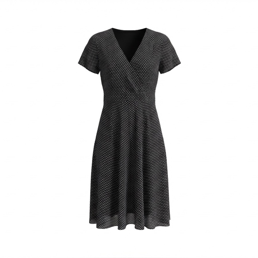 Y2K Flattering Black and White Polka Dot Midi Dress